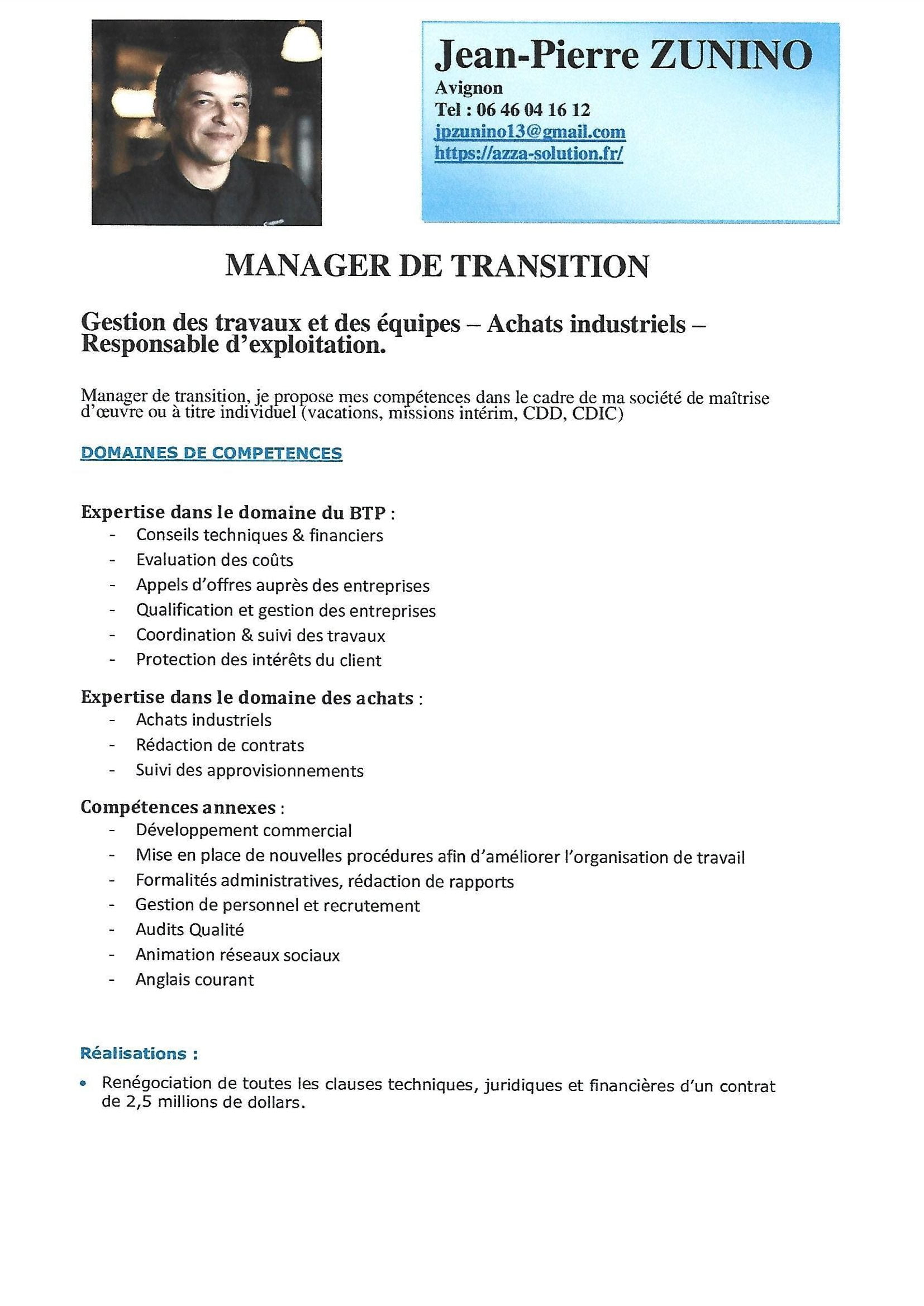 Lire la suite à propos de l’article Manager de transition : gestion des travaux et des équipes – Achats industriels – Responsable d’exploitation.